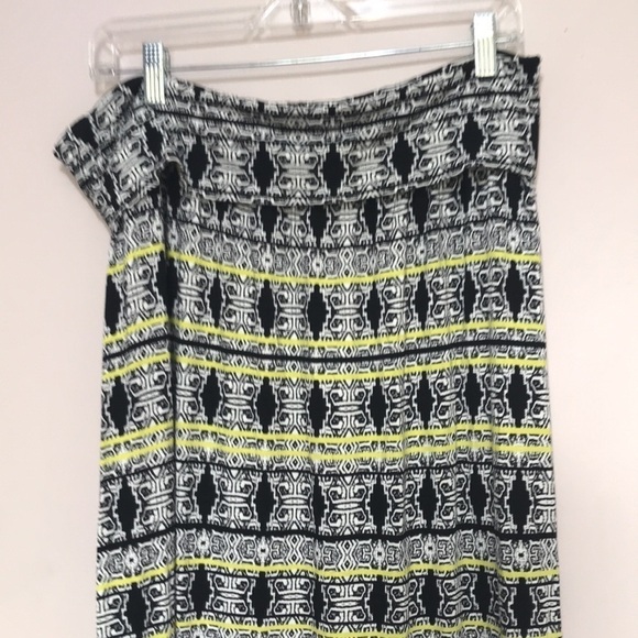 Cynthia Rowley Black Yellow Print Stretchy Maxi Skirt Size 1X - Picture 2 of 8